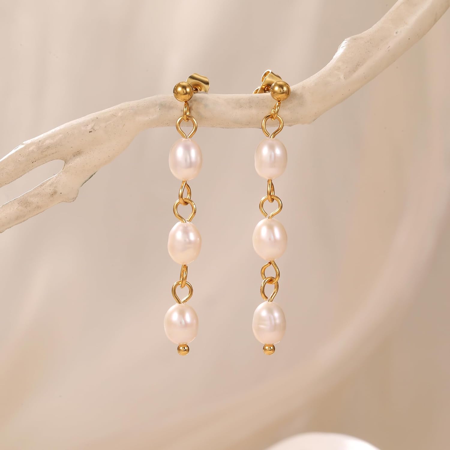 Pearl Earrings for Women 14K Gold Freshwater Pearl Hoop Earring Dangle Drop Wedding Earrings Bridal Bridesmaid Jewelry Gifts for Women - Image 5