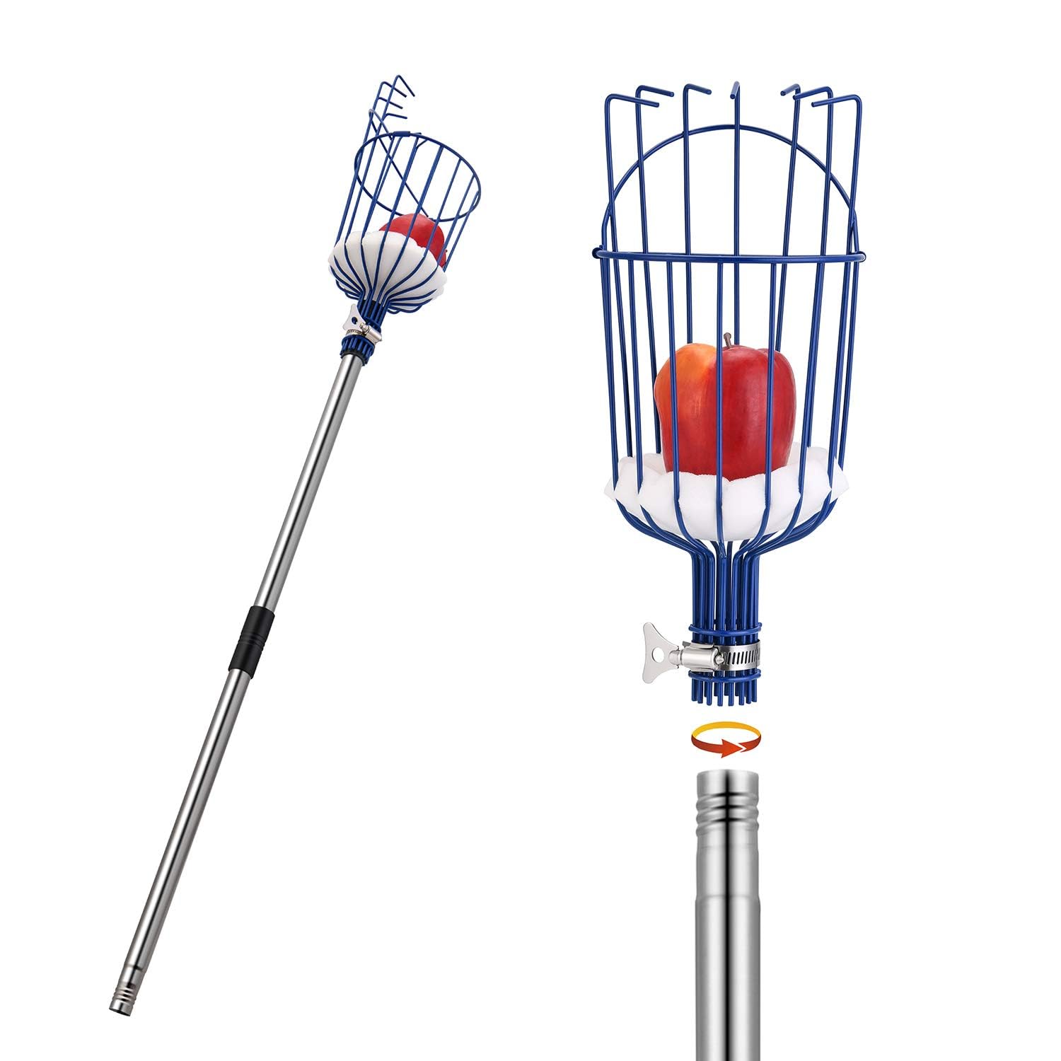 MaidMAX Recogedor de Frutas, Recolector de Frutas, Palo para Recoger Manzanas, Peras, Duraznos, 4 Metros de Largo