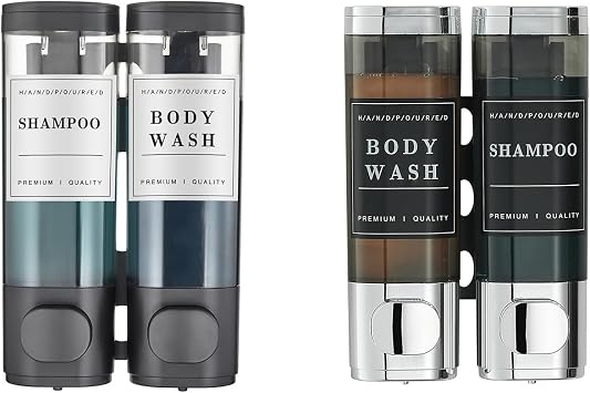 Shampoo and Conditioner Dispenser Black and Shampoo Dispenser 2 Chamber No Drill
