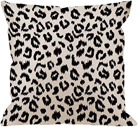 HGOD DESIGNS Leopard Pillow Cover,Decorative Throw Pillow Leopard Print Pillow Cases Cotton Linen Outdoor Indoor Square Cushion Covers for Home Sofa Couch 18x18 inch Black White