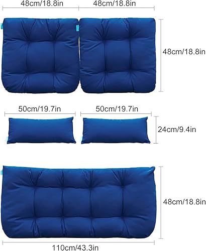 Miniatura 4 de 5 cojines para muebles de patio al aire libre, suaves y cómodos, gruesos copetudos, cojines de asiento de mimbre para jardín, sofá biplazados