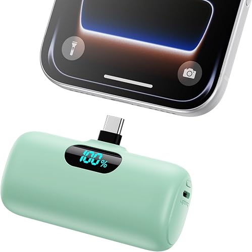 Mini cargador portátil de 5000 mAh, batería portátil de 15 W PD USB C, pantalla LCD, batería compatible con iPhone 1515 Plus15 Pro15 Pro