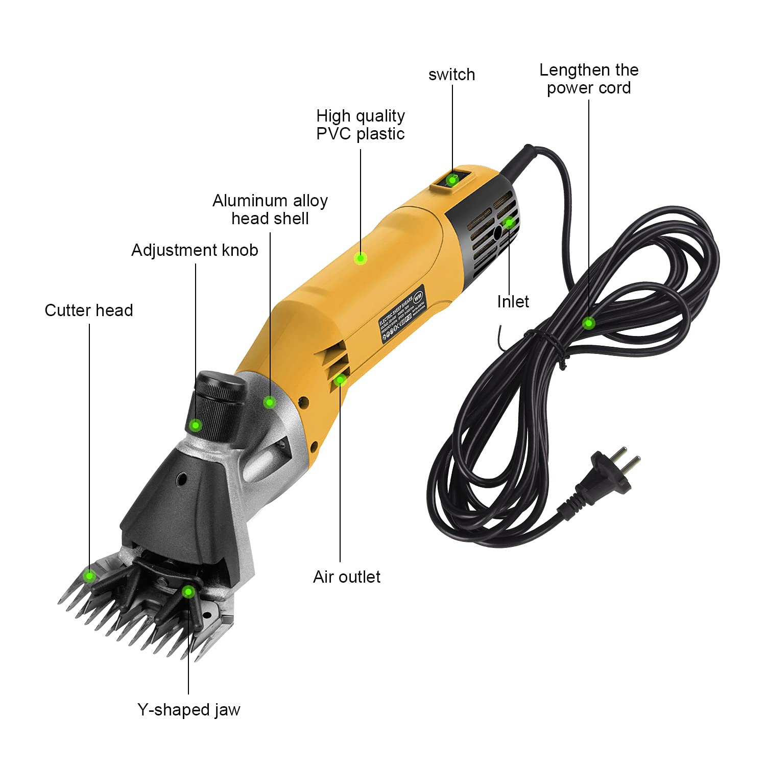 Vinteky 780W Esquiladora Ovejas, Cortapelos Eléctrico Profesional para Ovejas Alpacas Cabras, 6 Velocidades Ajustables (Amarillo)