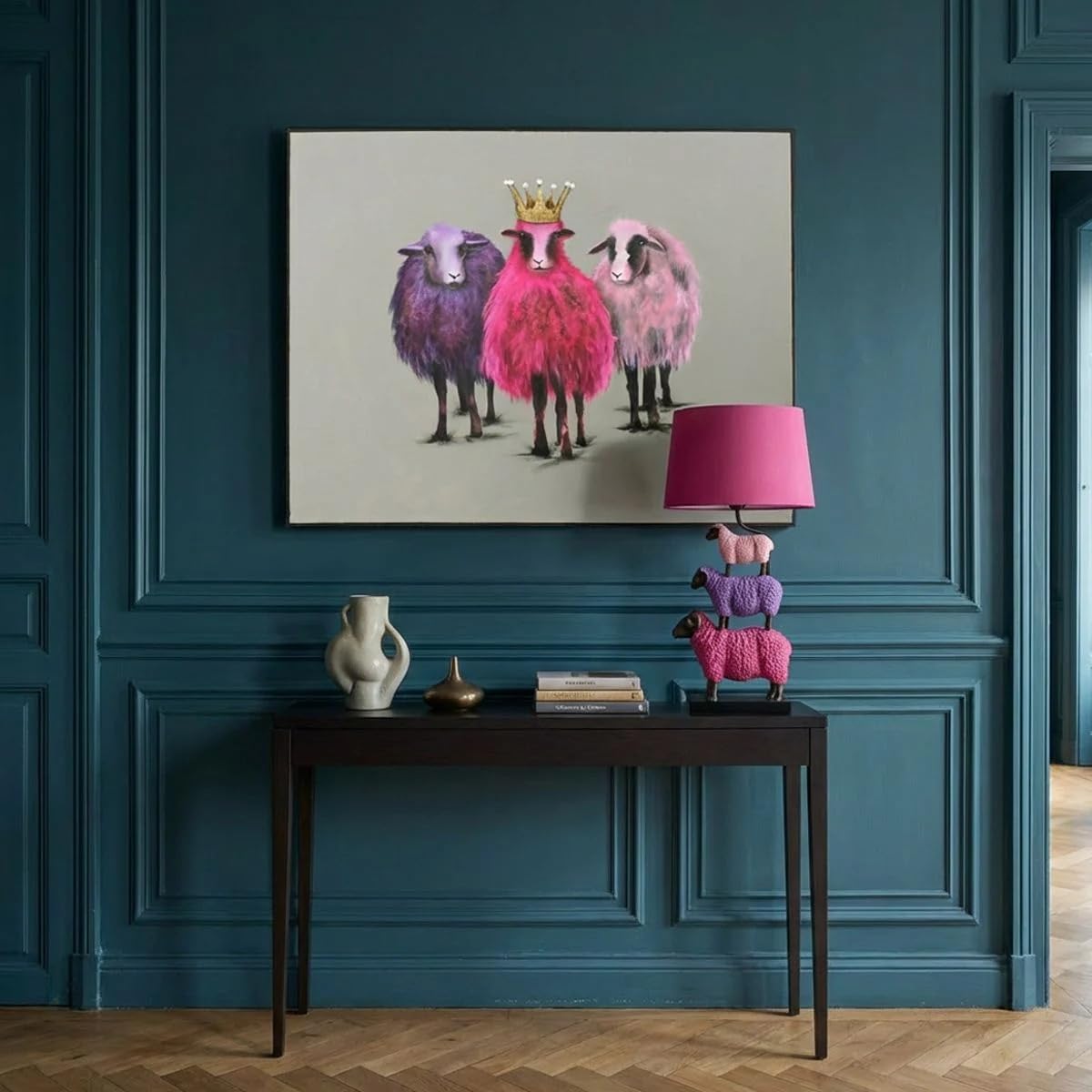 WERNS Gemälde Schaf Royal Sheep handgemaltes Schaf-Porträt königlicher Look Unikat Wandbild 80x100 cm