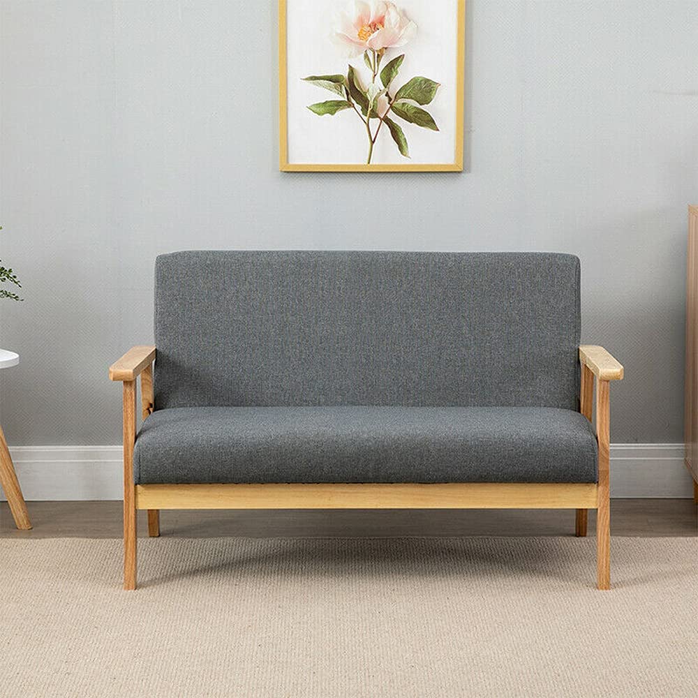 Dripex Divano a 2 posti, in tessuto, moderno e scandinavo, divano lounge in legno e tessuto di lino, per soggiorno, camera da letto, ufficio, grigio scuro, 113 x 67 x 75 cm, Grigio Scuro
