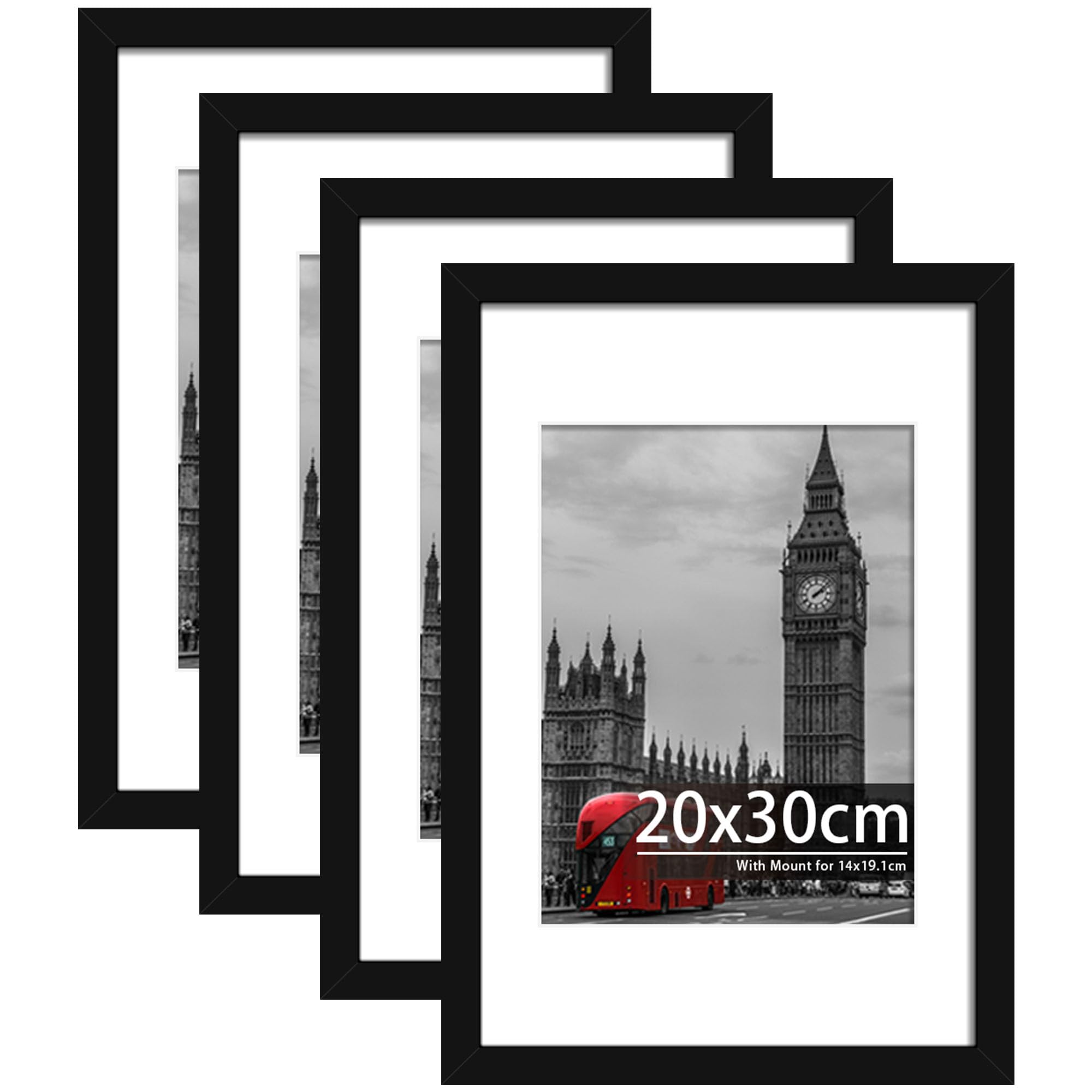 Tinkeps 4 Pack A4 Black Picture Frame, Engineered Wood and Plexiglass, A4 Frame with Mount for A5 Prints, Photos, and Posters, Tabletop and Wall Mountable — view 13