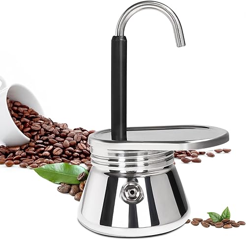 Miniatura 10 de 2 tazas de doble tubo Moka Pot de acero inoxidable para estufa de café expreso Cafeteras italianas Percolador Espress Maker Capaz Greca Mocha