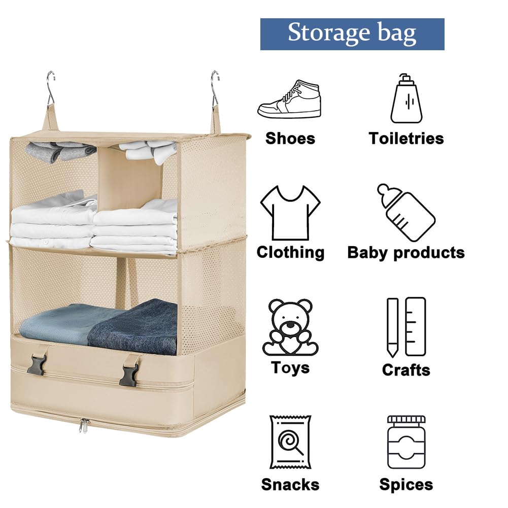 Wiszący organizer do walizki Kostki do pakowania Składany organizer do bagażu podróżnego Stow And Go Organizer do przedziału bagażowego do podróży na bagaż i garderobę (XL Khaki)