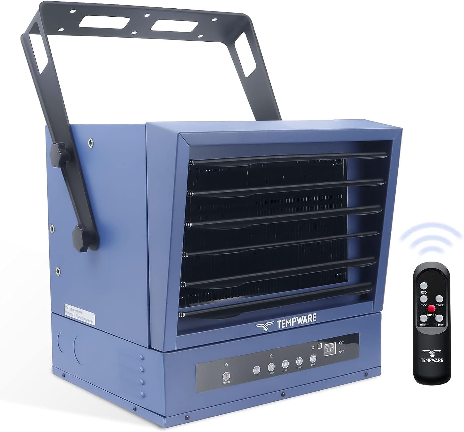 Electric Garage Heater, 10,000-Watt Digital Fan-Forced Ceiling Mount Shop Heater with Full-Function Remote, 240-Volt Hardwired Heater with 12-Hour Timer, Ideal for Workshop, Blue (TW10000ER)