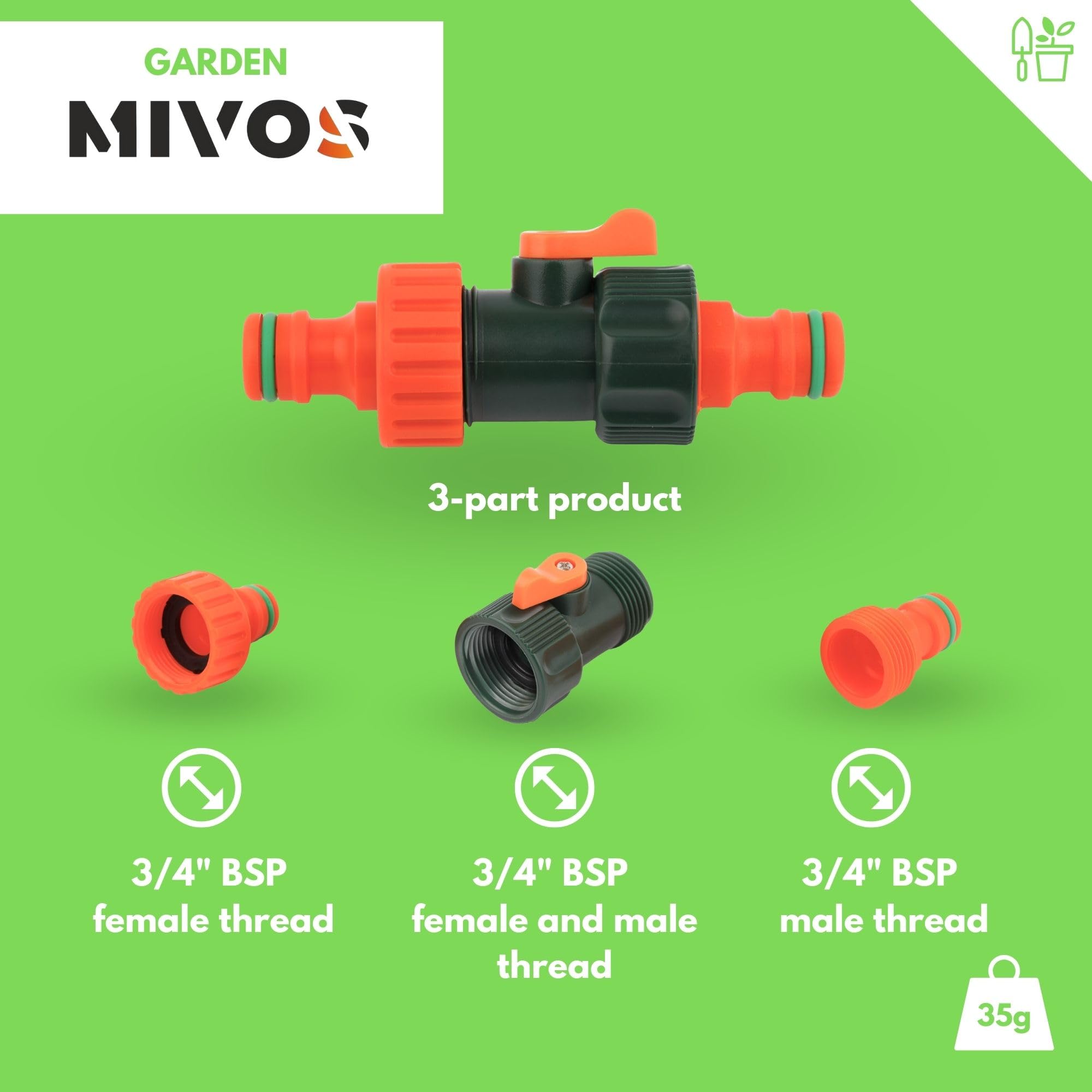 Mivos Hose Coupling for Connecting 2 Hoses with Mounted Quick Couplings, Garden Hoses Connector with Regulating Valve - Image 3