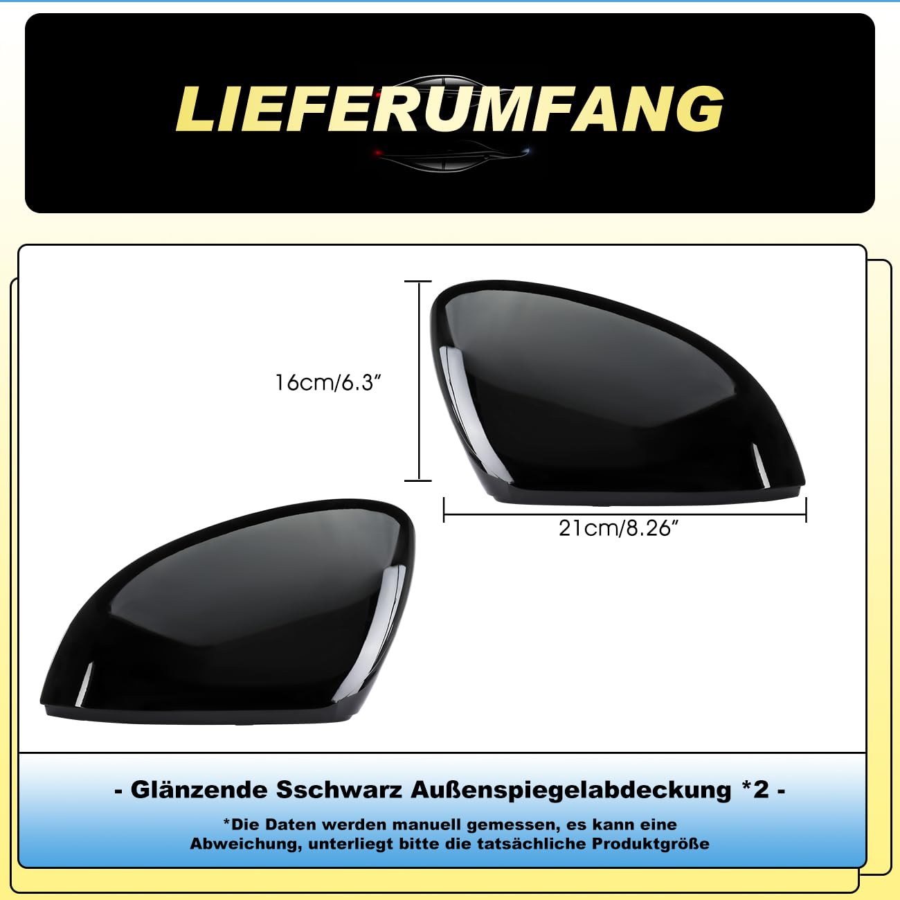 GEARMONSTER Tappi per specchietto retrovisore auto, cover per specchietto retrovisore, ricambio per specchietto laterale, copertura specchietto laterale compatibile con VW Golf 8 MK8 2019-2021, nero