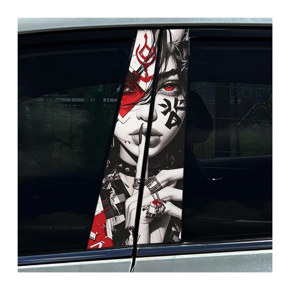 Decorative Items 2pcs Car Center Pillar Sticker Wolf Devil Girl Auto B Pillar Protective Film Decoration Sticker(D)