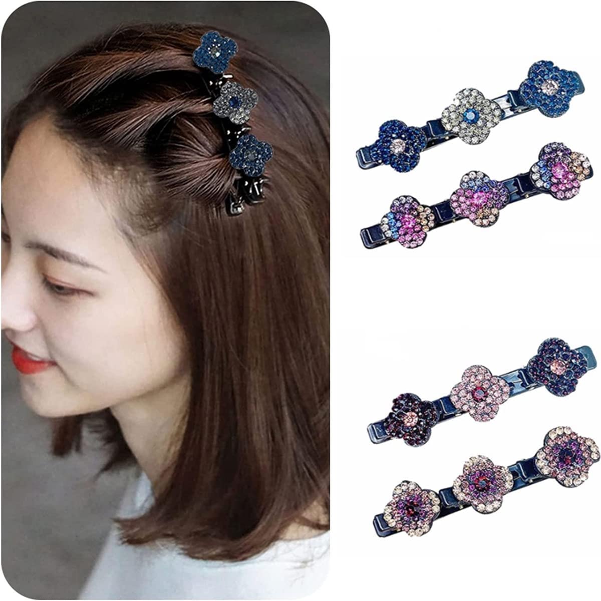 FZLANQ 4 Pcs Duckbill Hair Clips Girl Chopped Hairpin Fabric Hair Bands Braided Hair Clips Rhinestone Hair Clips for Girl Woman Hair Accessories