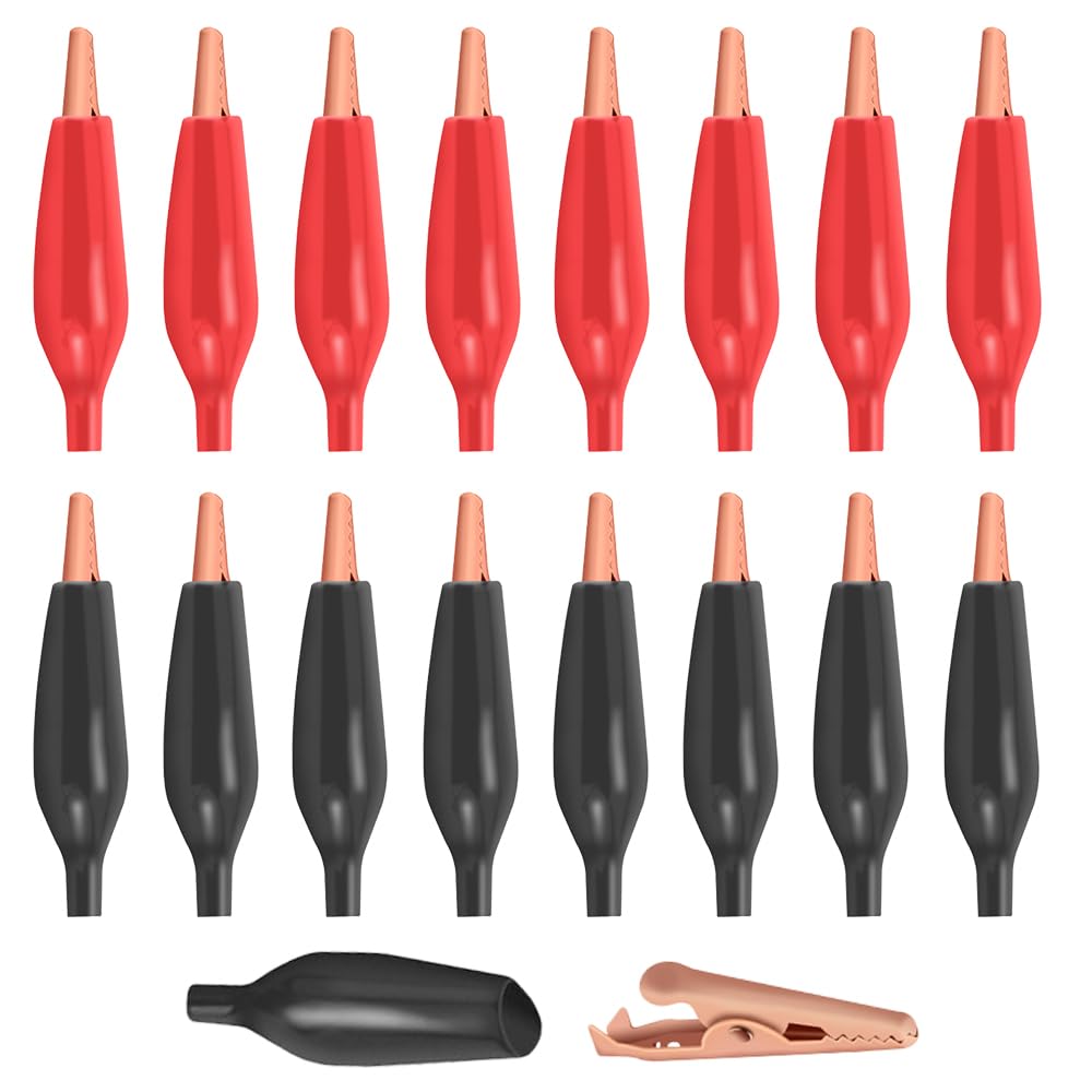 Electrician Alligator Clips, Small Alligator Clips for Laboratory Testing, Copper Alligator Clips Electrical Test Clips, Alligator Clips with Protective Insulation Covers (16 Pack)