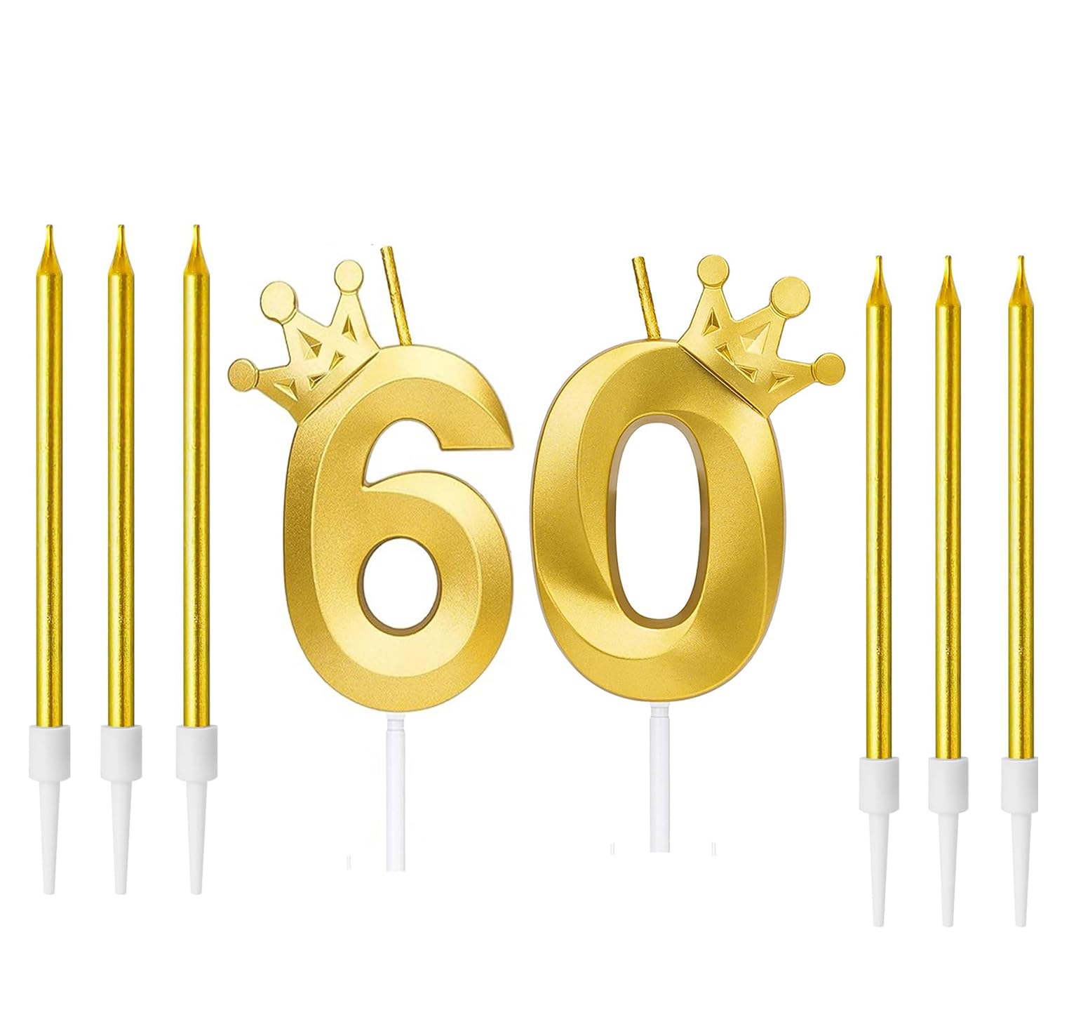 Zwenjuan Gold Number 60 Candle, Glitter Birthday Cake Candles Shining Numeral Candles Cake Topper Decoration And 6 Pieces Cake Candles With Holders For Birthday Party Wedding Cake Decorations (Gold)