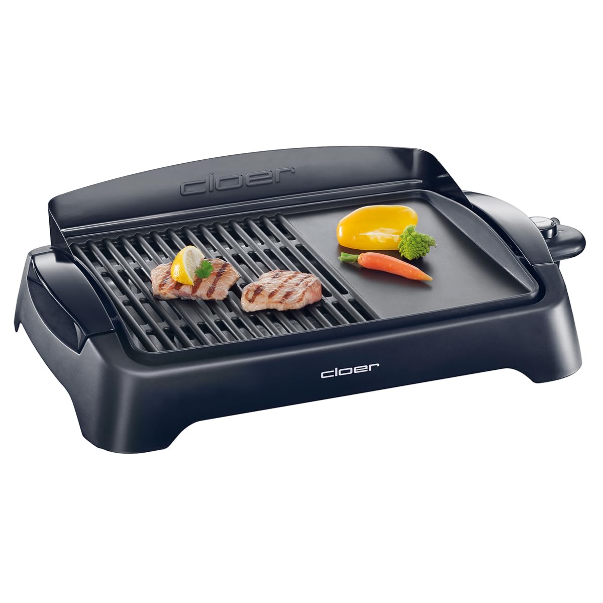 Cloer 656 Barbecue Elektrogrill, Tischgrill mit Spritzschutz, große Grillfläche 43 x 30,5 cm, Antihaftbeschichtung, 2000 Watt, schwarz