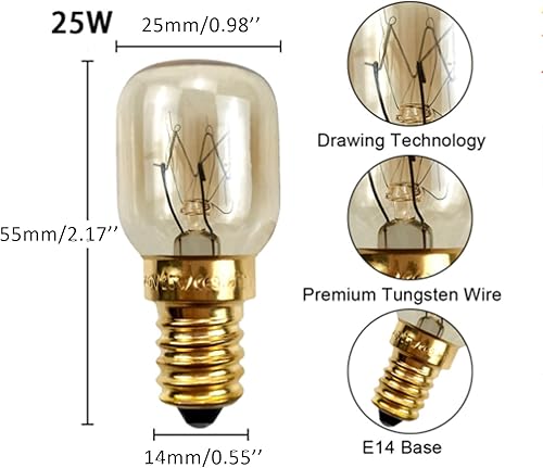 Miniatura 2 de Othmro 3 bombillas de microondas 220-240 V 220 bombillas de microondas E14, 2700 K cálido horno bombilla reemplazo electrodoméstico, incandescente