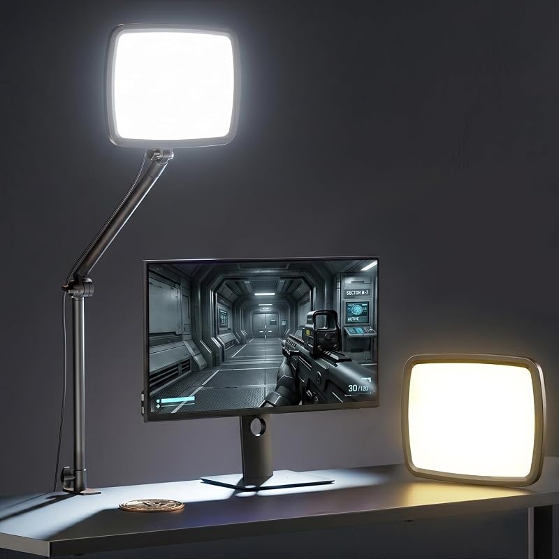 NiceVeedi Luz de transmisión suave de 14 pulgadas, luz de anillo de escritorio regulable con abrazadera, 2700K-6500K/CRI97+/brazo flexible/diseño modular/remoto, luz clave para podcast/oficina en casa/YouTube/TikTok/maquillaje/videollamadas