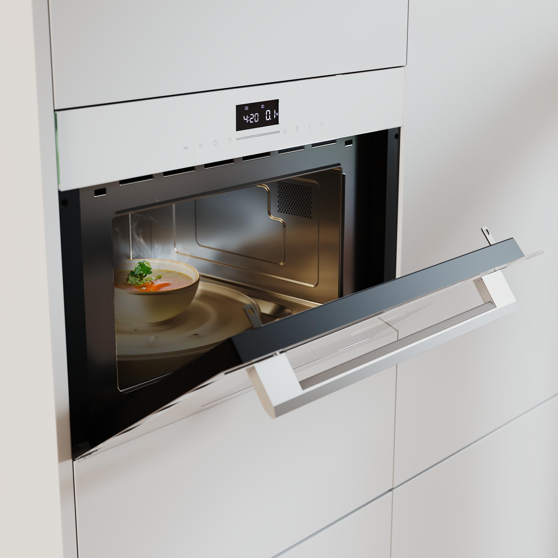 Cecotec Micro-ondes Encastrable Glass White de 34L Bolero Hexa MW703800 Glass White. 1450W, Mode Grill 1100W, Defrost, Auto Menu, Speed cooking, Minuterie, Contrôle Tactile