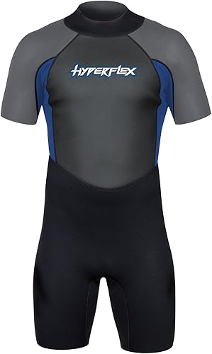 HYPERFLEX Traje de neopreno corto de 0.098in para hombre y mujer, para surf, deportes acuáticos, buceo, esnórquel, cómodo, flexible, ajuste