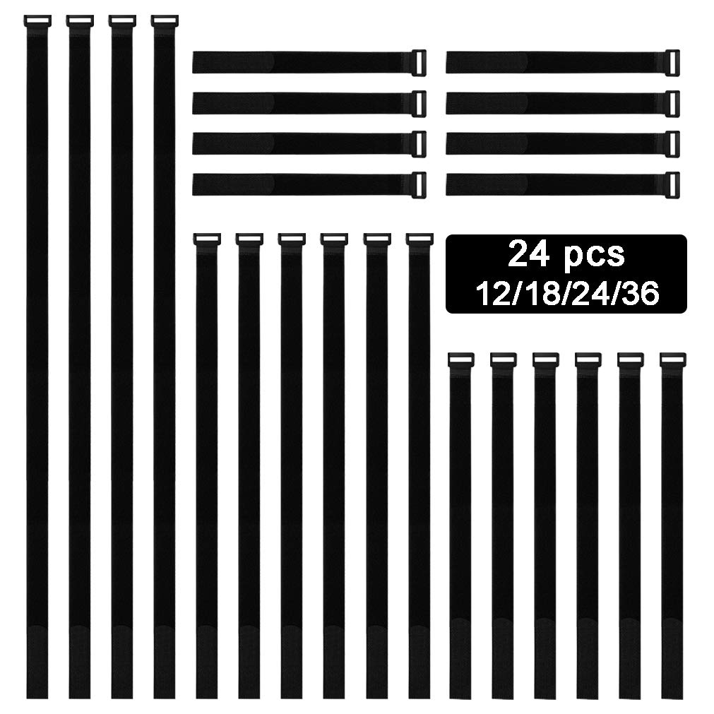 Equalseal 12" 18" 24" 36" Cable Straps, 24 pcs a Reusable Fastening Hook and Loop Utility Cable Ties Down Wraps Adjustable Cinch Straps