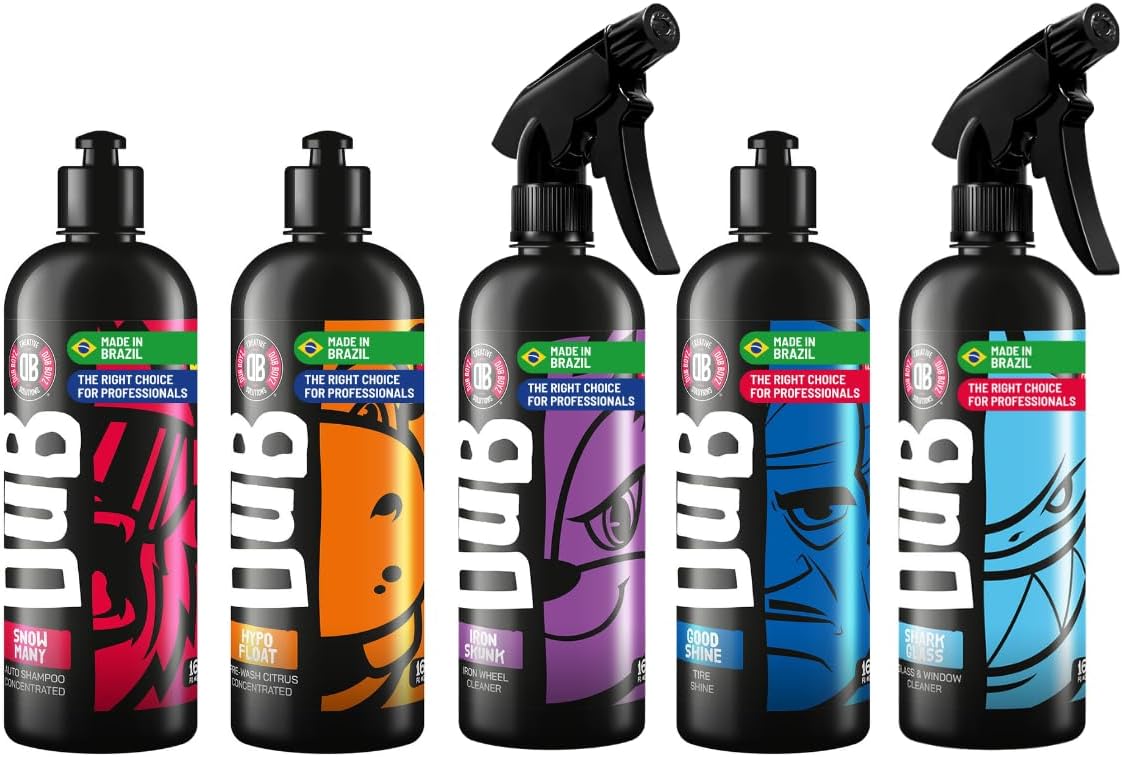 Dub Boyz Ultimate Exterior Car Wash Kit – Includes Hypo Float Citrus Pre-Wash, Snow Many Foam Shampoo, Iron Skunk Wheel Decontaminant, Good Shine Tire Cleaner, and Shark Glass Cleaner – Full-Stage Det