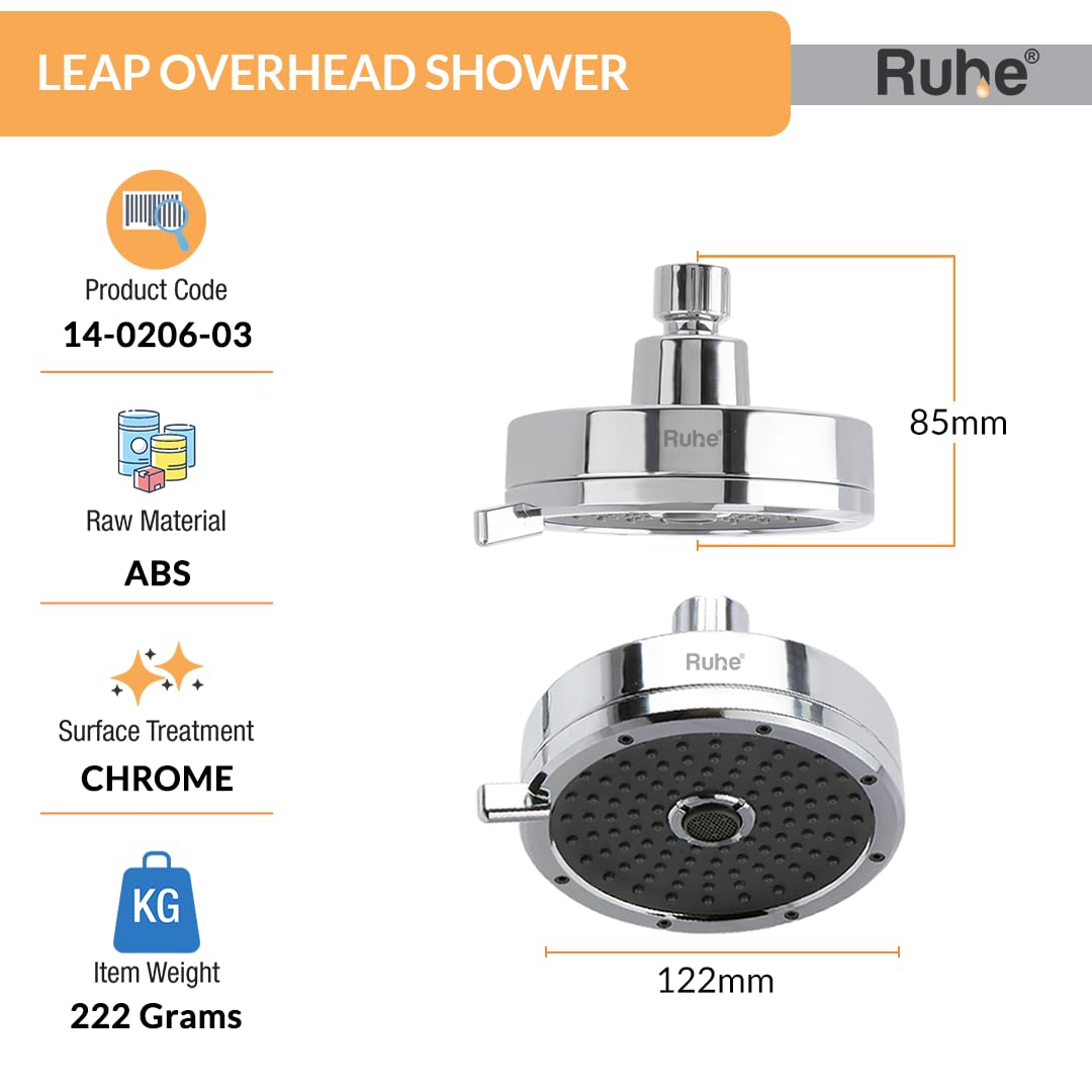 Ruhe® Leap ABS Multi-Function Rain Flow 3-Modes Adjustable Overhead Shower | Shower Head for Bathroom | Silicon Nozzled Shower Over Head | Triple Spray Modes Focus, Rain, Mist | Chrome | WITHOUT ARM 4