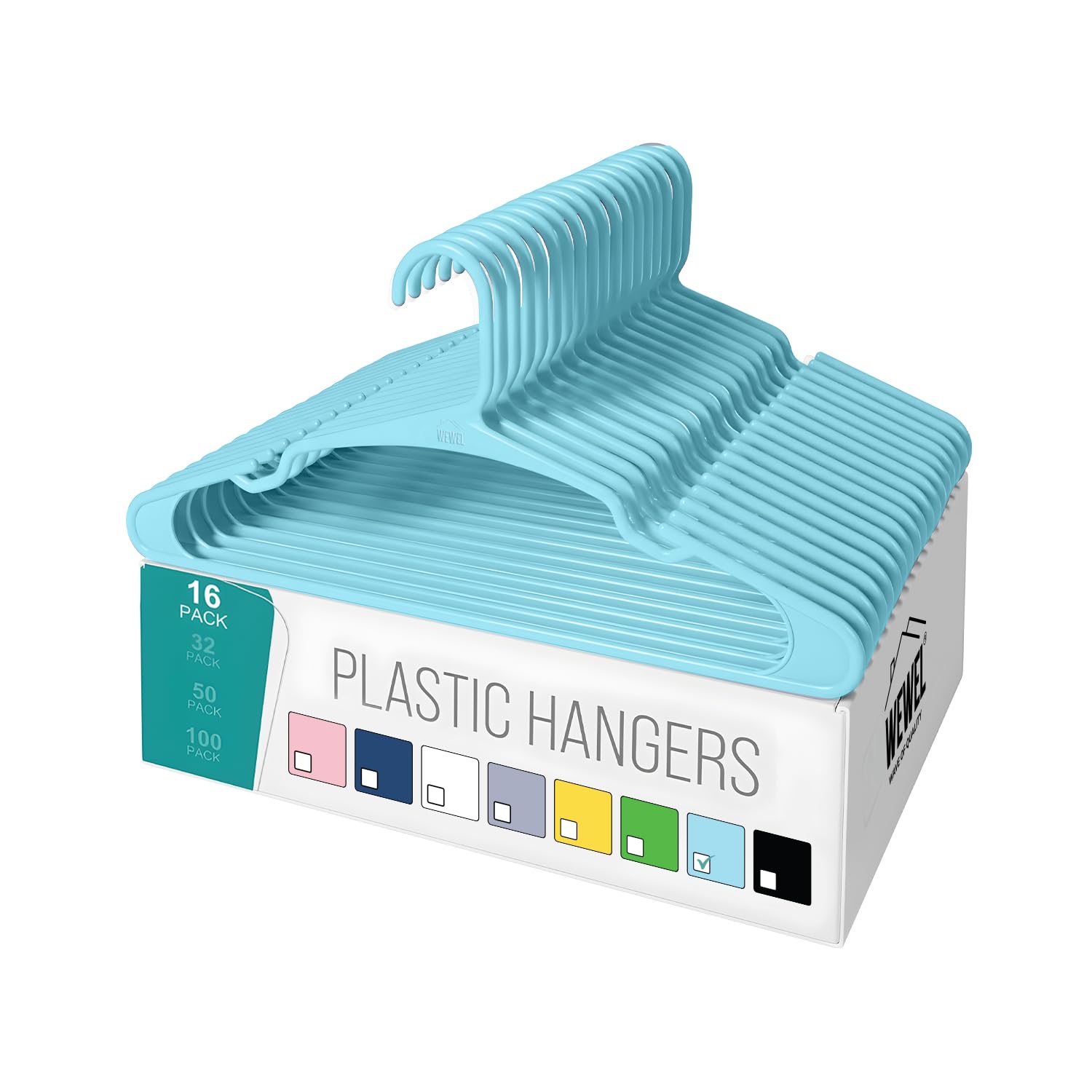 WEWEL® 16 Pcs Premium Clothes Hangers for Hanging Cloths, Elevate Your Wardrobe Organization in Multicolors with Cloth Hanger(16,Cyan)