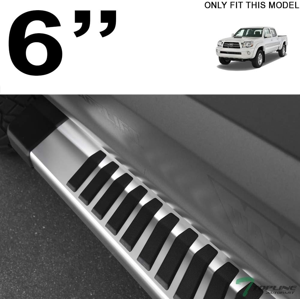 6 Inch OE Aluminum Running Boards Silver - Compatible with 2005-2022 Toyota Tacoma Double Cab - OEM Style Side Step Nerf Bars with Polymer Stripe Step Pads and Mounting Brackets