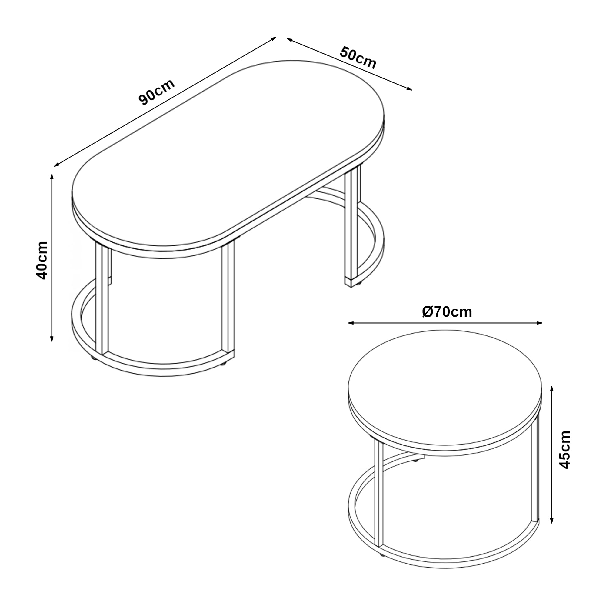[en.casa] Set de 2 Tables Basses Gigognes de Tailles Différentes Tables d'Appoint Empilables Bout de Canapé Robuste Design Intemporel pour Salon Séjour Bureau Acier MDF Aspect Marbre Blanc Noir Or