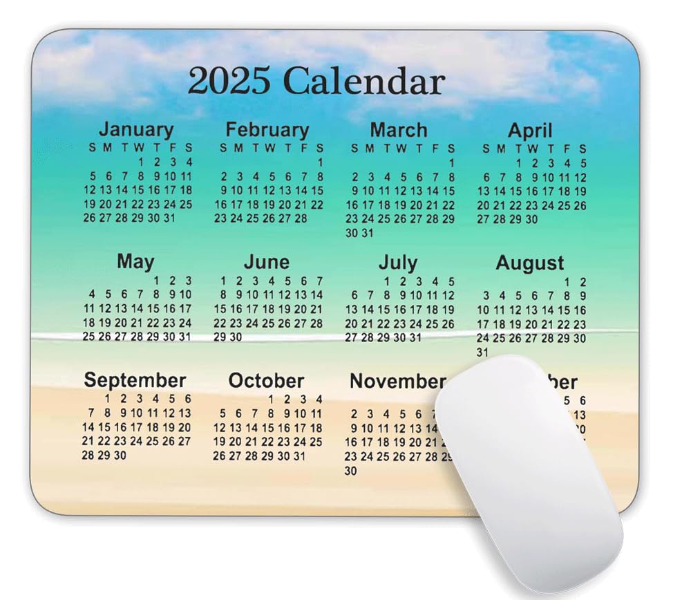 Calendar Mouse Pad, Gaming Mouse Mat with Custom Design, Non-Slip Rubber Base MousePads for Office Home Laptop Travel, 9.5"x7.9"x0.12" Inch (2025 Calendar Blue Sky Background)