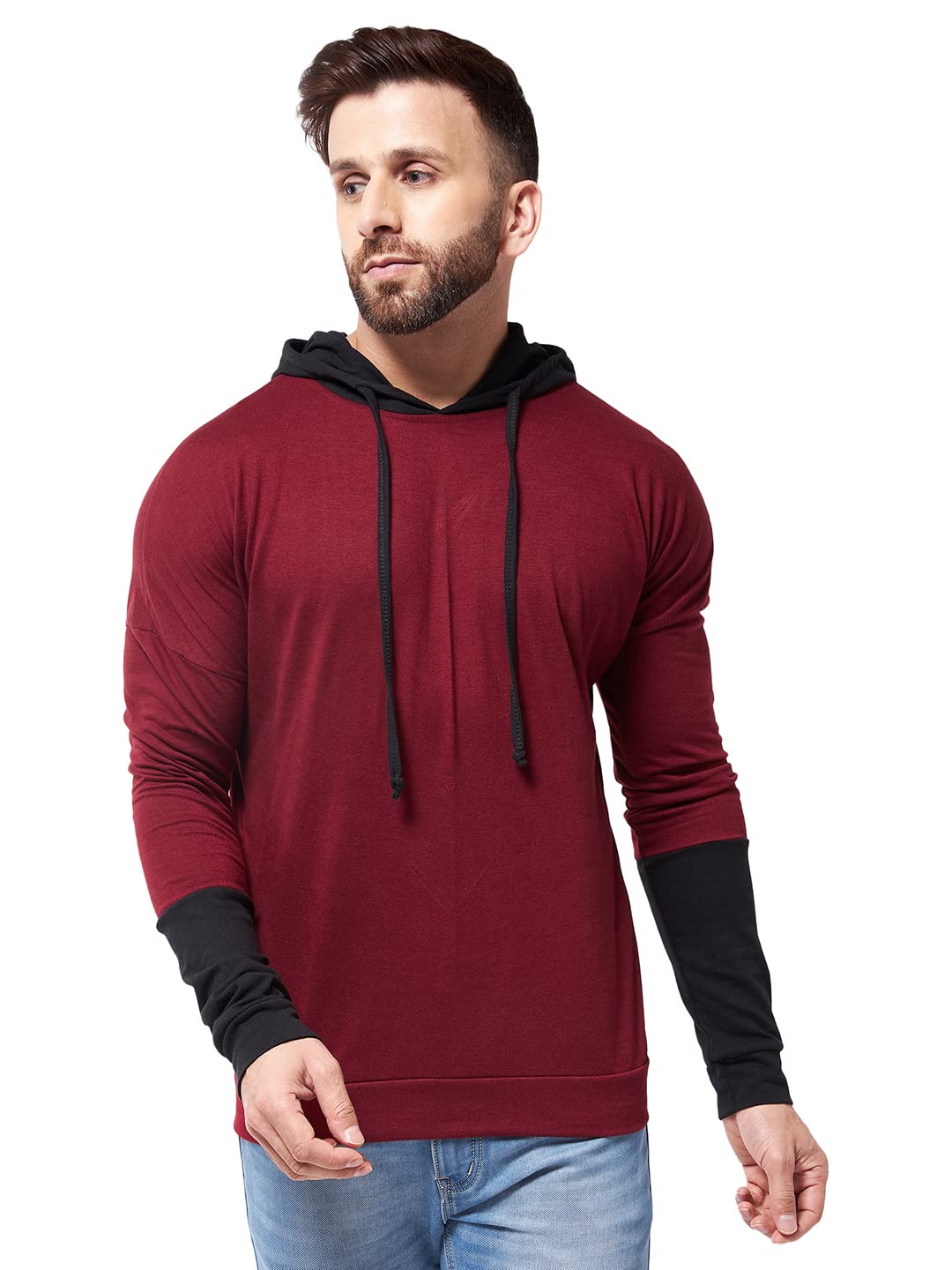 GRITSTONESMen OversizedHooded block Drop Shoulder Cotton T-Shirt