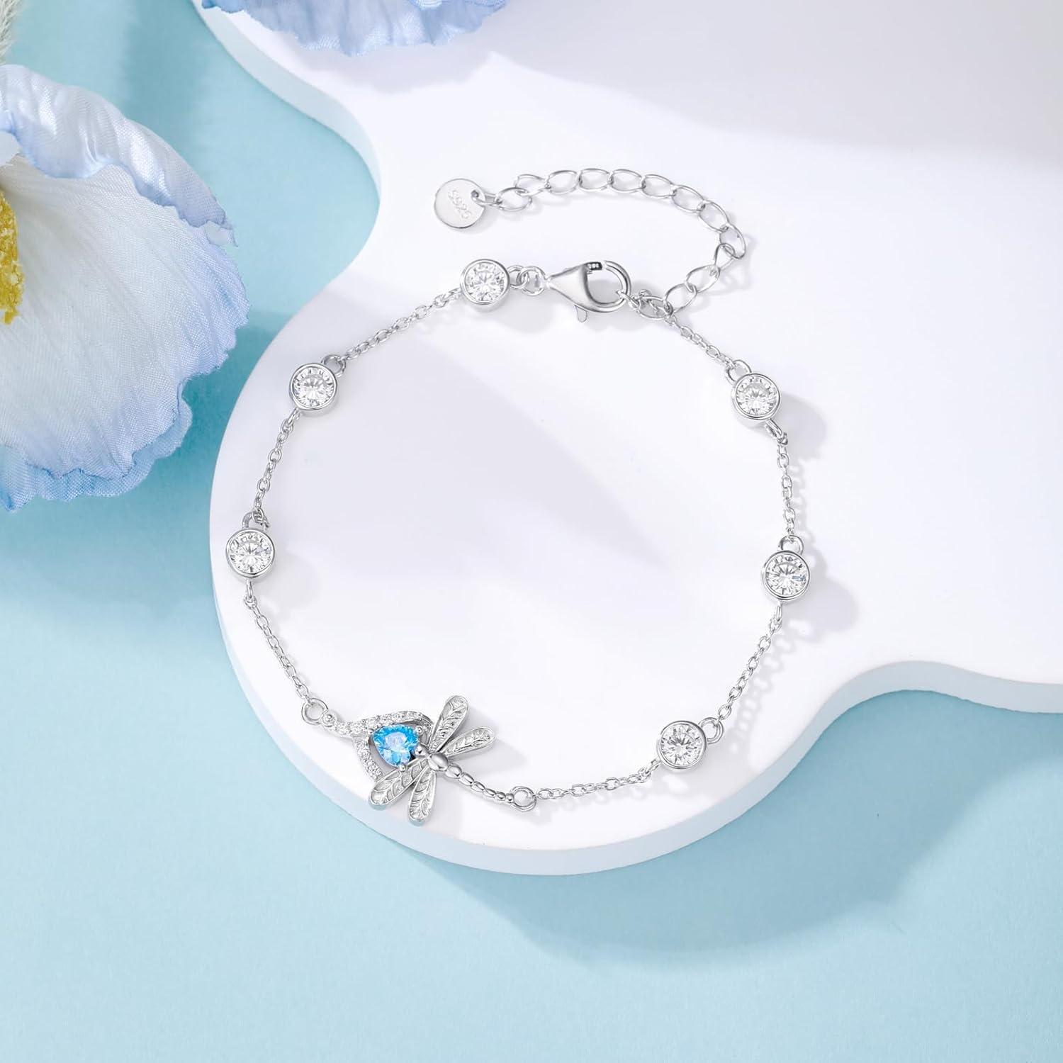 Dragonfly Bracelet for Women 925 Sterling Silver Heart Dragonfly Bracelet Animal Jewelry Gifts for Wife Girlfriend - Image 3