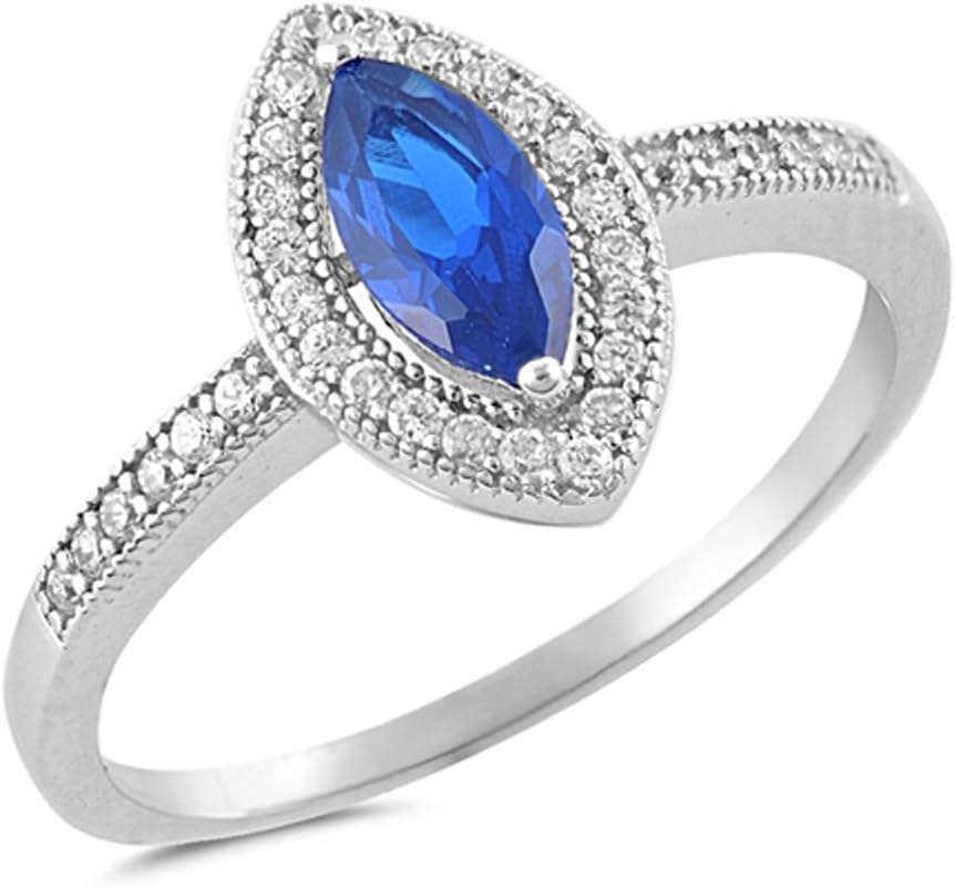 CHOOSE YOUR COLOR Sterling Silver Marquise Halo Ring