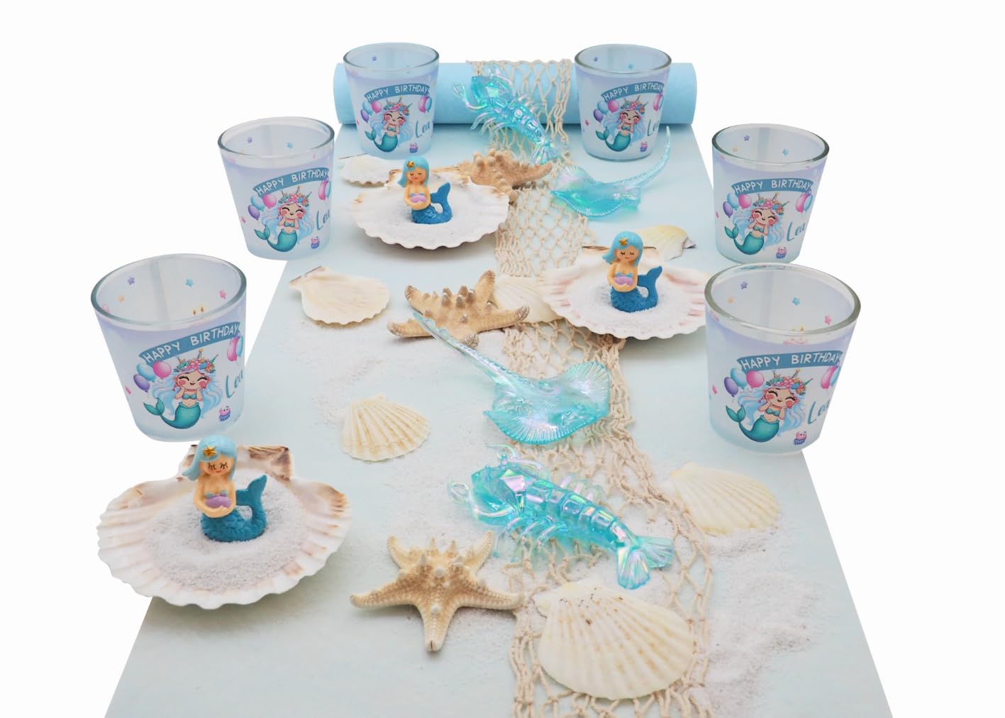 ZauberDeko Tischdeko Personalisiert Kindergeburtstag Meerjungfrau Blau Mädchen Geburtstag Party Unterwasserwelt Set