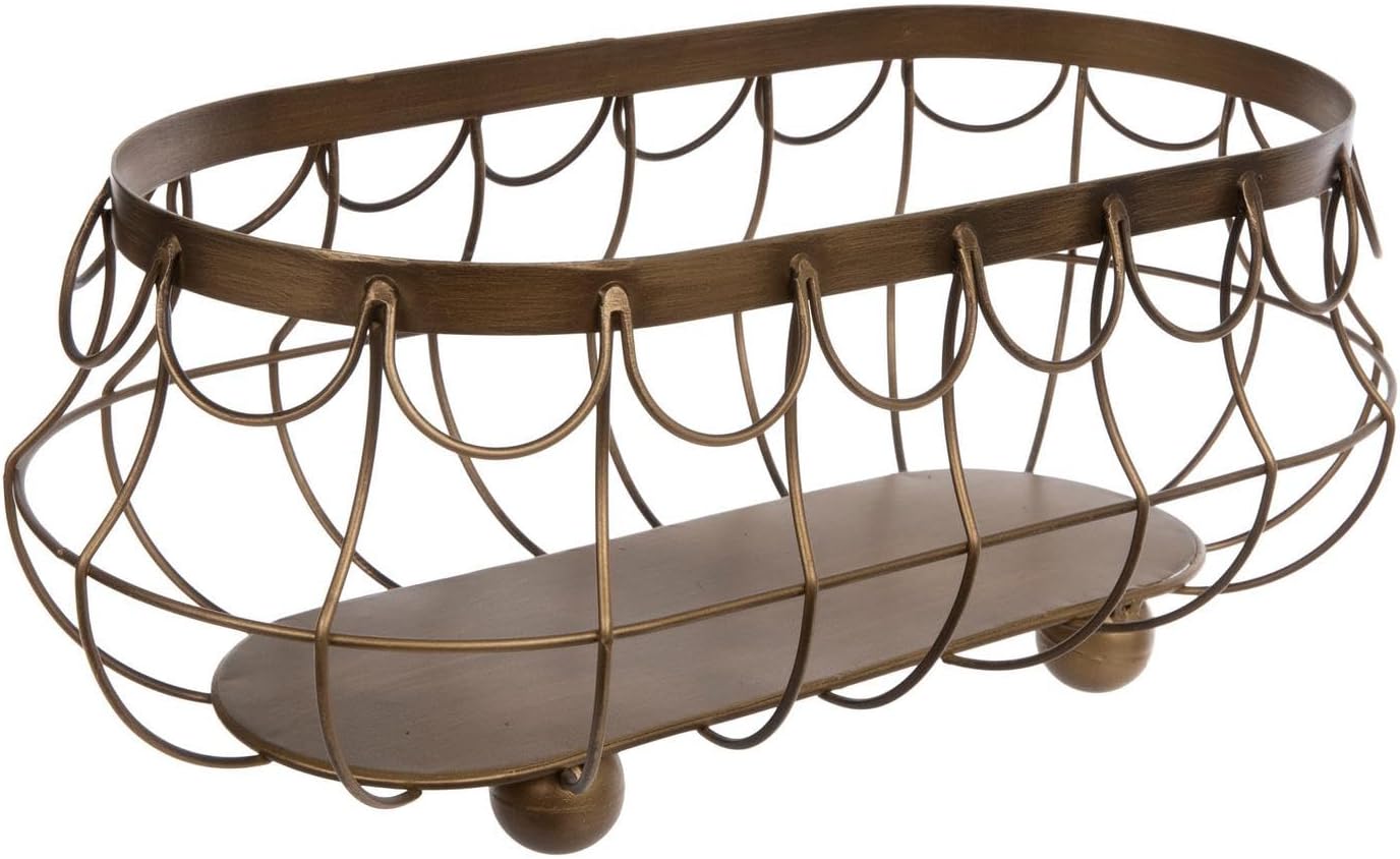 Hobby Lobby Metal Oval Storage Basket, Antique Brass Finish, Scalloped Design, 15 x 7.25 x 6 Inches, Academia Inspired, Home and Office Decor