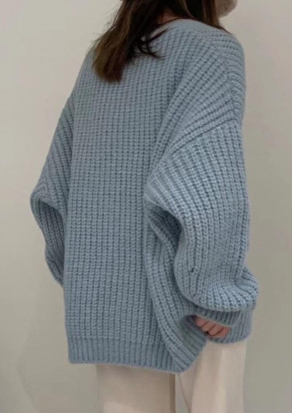 HGJH Damen Strickjacke, lässig, V Ausschnitt, Zopfmuster, lose Knöpfe, vorne offen, Strickjacke, Elegante Übergangsjacke, Leichter Kimono Mantel, Oberbekleidung, Herbst und Winter, L