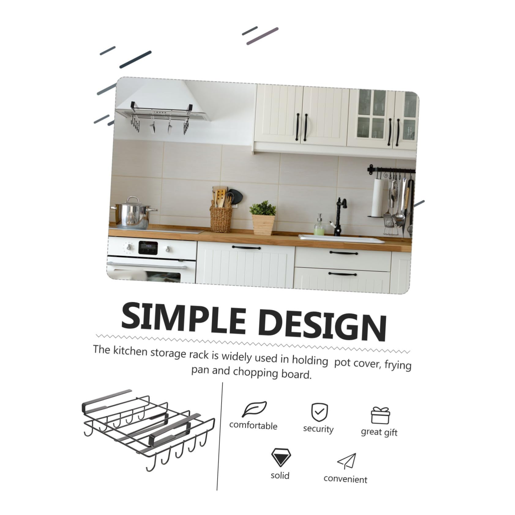 Scaffale Porta Coperchi Pentole e Taglieri da Cucina in Acciaio al Carbonio Nero Design Semplice e Finitura per Organizzare Sottolavello
