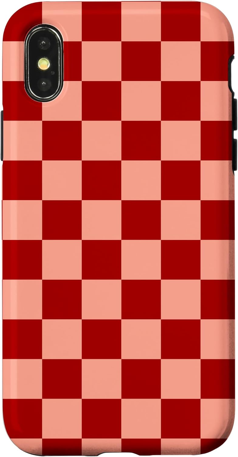 iPhone 13 Red Pink Checkered Checkerboard Pattern Case