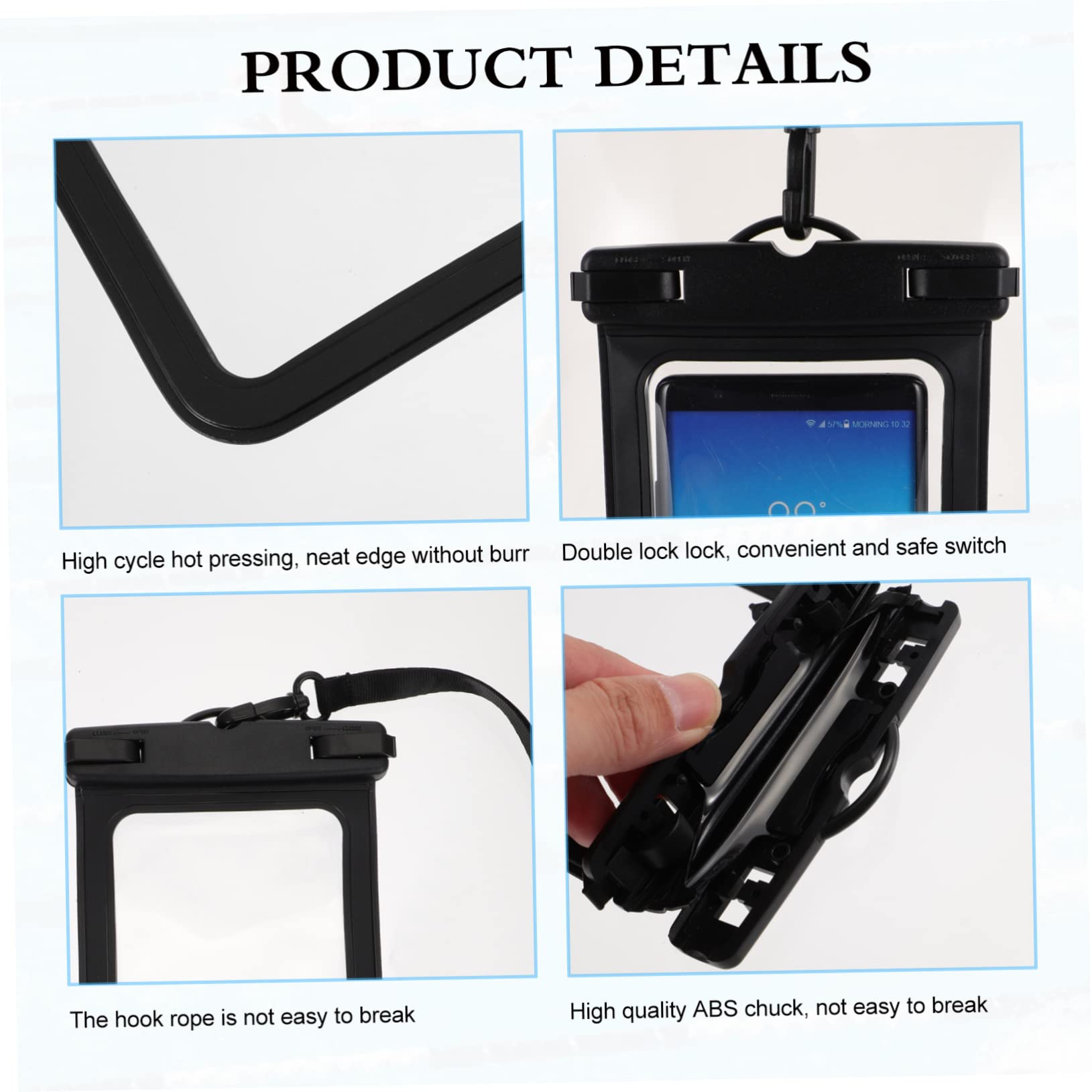 ERINGOGO Underwater Phone Bag Set Waterproof Cellphone Dry Bags Compact Lightweight Touch Screen Safe for Swimming Black