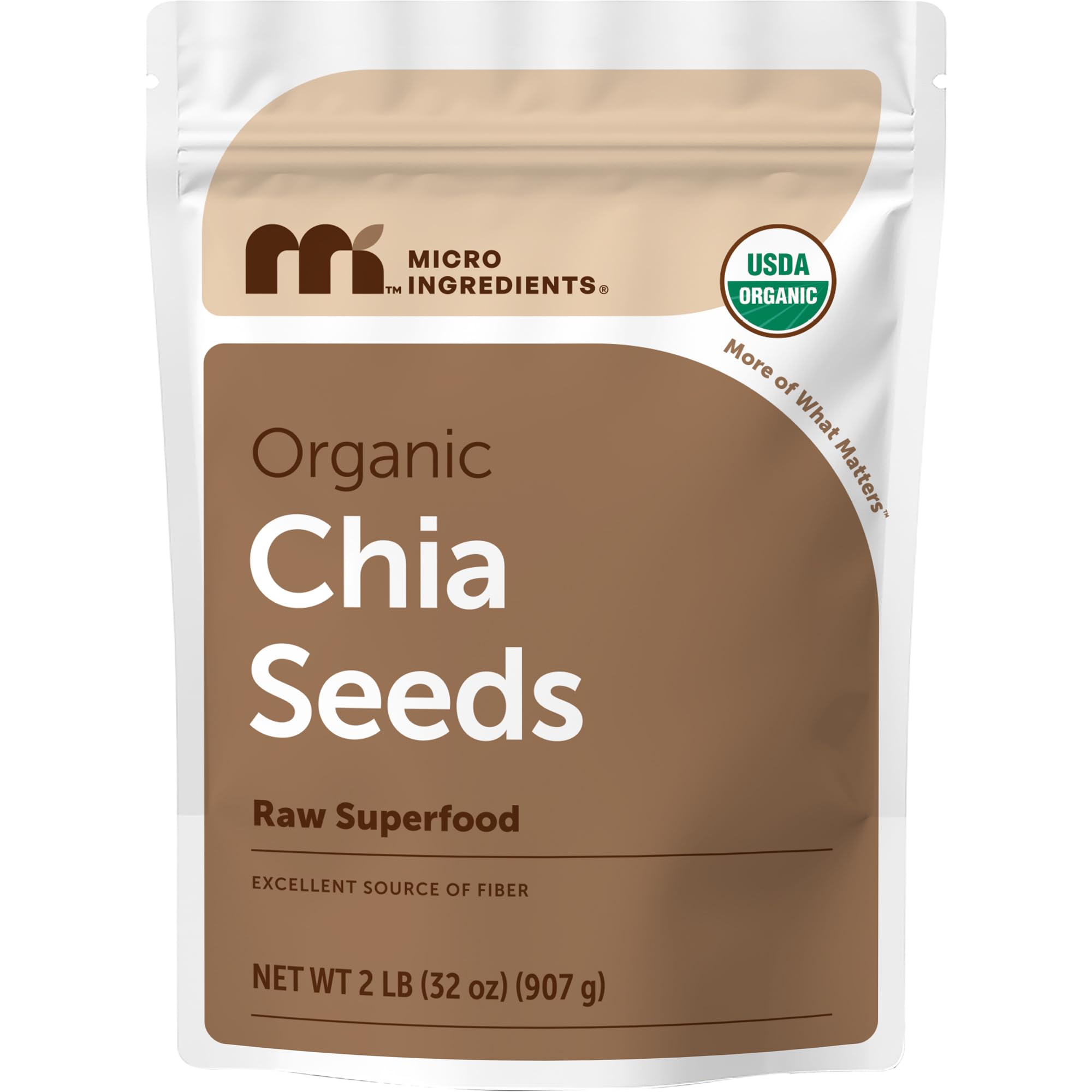 Micro Ingredients Organic Chia Seeds, 2lbs | Contains Omega-3s | Non-GMO | Excellent Source of Fiber | Plant Based Protein | Raw Chia Seed Source | Great for Baking, Smoothies & Pudding | Gluten Free
