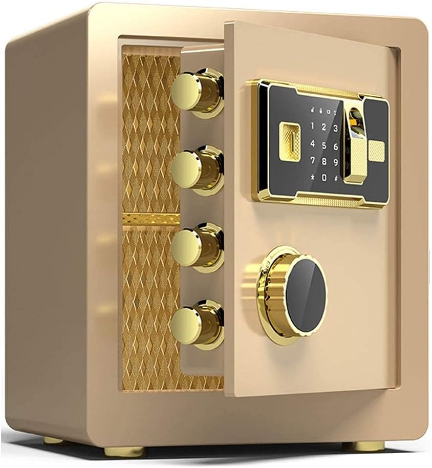 Security Safe Box, Safe for Home Fingerprint Electronic Key Lock 36 * 32 * 40cm Door Leaf 10mm Surface Treatment Safe Box,Coffee Gold