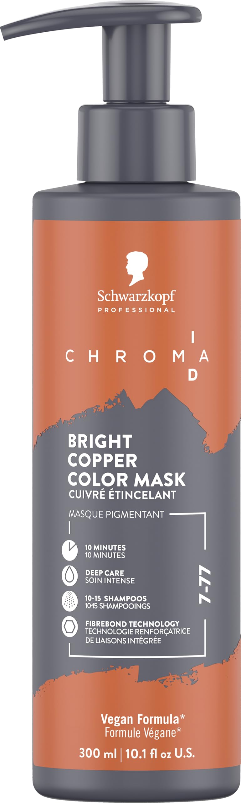 Schwarzkopf Professional CHROMA ID Bonding Color Mask Semi Permanent Mix And Tone Color System Toning Enhancing Refreshing Intense Care Deep Conditioning Shine Vegan Formula 7-77 Bright Copper 300 ml