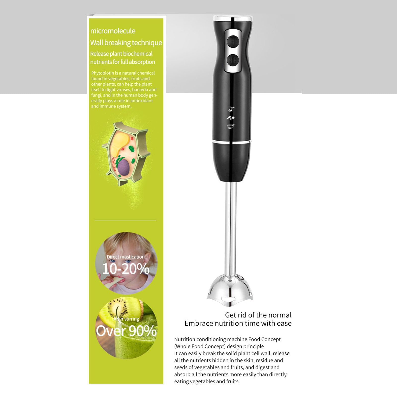 Fockety Blender Ręczny, Mocny Elektryczny Ręczny Blender Zanurzeniowy 4 w 1 ze Stali Nierdzewnej, Przenośny Mikser z Rozdrabniaczem o Pojemności 600 Ml i trzepaczką do Zup (wtyczka UE)
