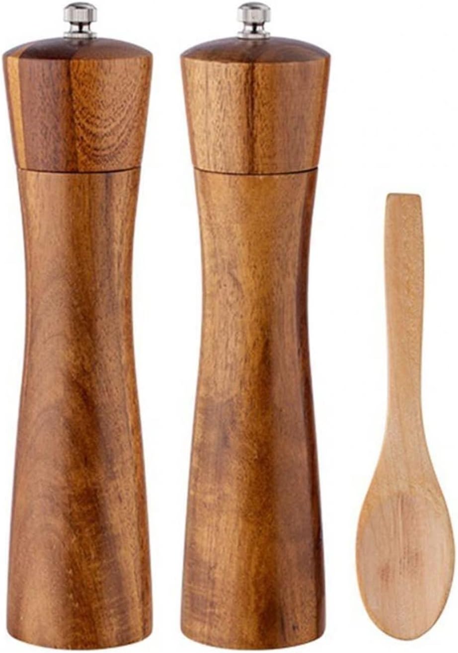 ペッパーミルまたはソルトミル 8.4インチ 木製ペッパーグラインダー 手動ペッパーグラインダー 家庭用調節可能な海塩粉砕ボトルセット