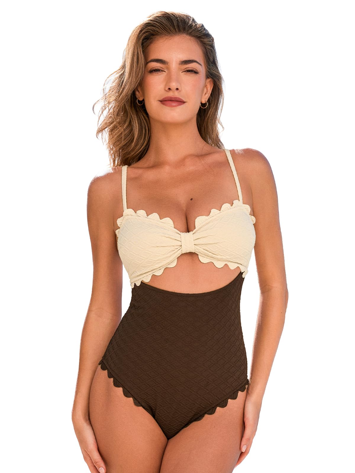 CUPSHE Damen Badeanzug Cut Out Muschelsaum Einteilige Bademode Swimsuit | Verstellbare Träger, Weicher Stoff, Herausnehmbare Cups, Rückenverschluss, Muschelkante, Zierausschnitte