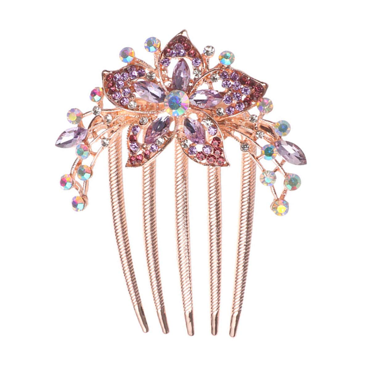 Sankuwen Flower Rhinestones Hair Combs Accessories (Purple)