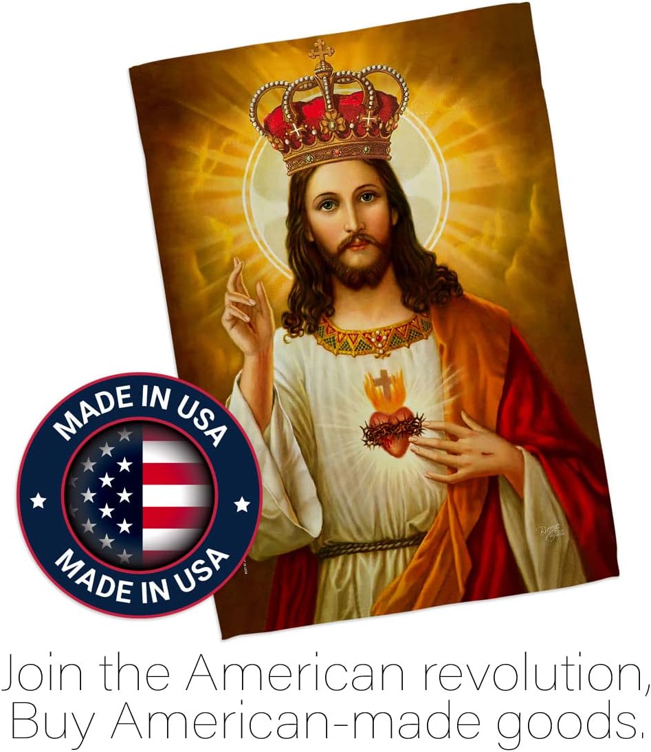 Sacred Heart Jesus With Crown Catholic Gift Home Decor Religious Faith Hope Grace Peace Dove Religion Easter Banner Lawn Porch Outdoor Wall Indoor House Decoration Banner Small Christian Tapestry Made In USA