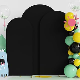 Fomcet Set of 3 Wedding Arch Cover 6FT, 6.6FT, 7.2FT Black 2-Sided Round Top Spandex Arch Backdrop Cover Fitted Fabric for Birthday Party Baby Shower Wedding Arch Stand Decoration