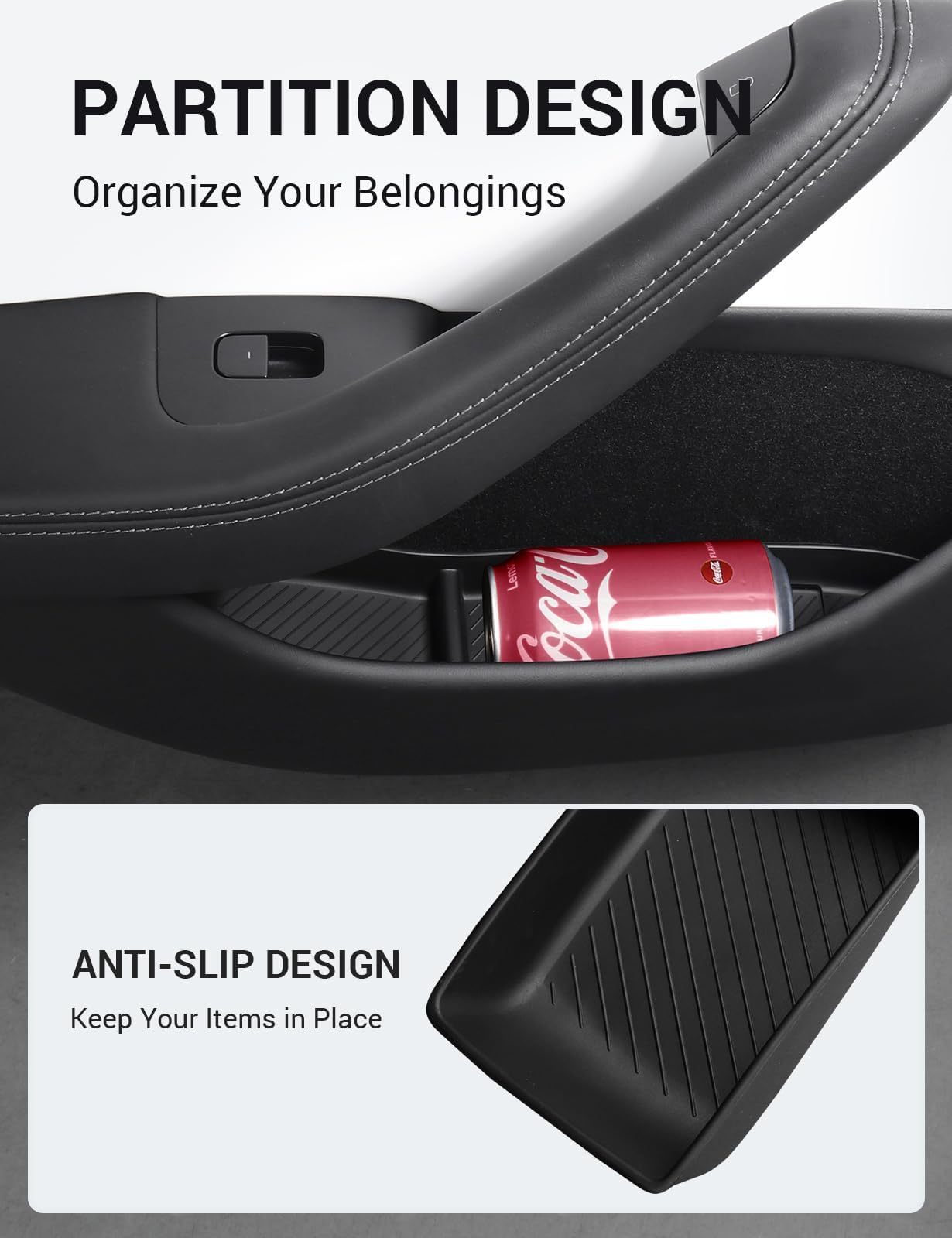 BASENOR Caja de Almacenamiento Lateral de Puerta Mejorada para Tesla Model 3 Highland 2024-2026, Bandeja Organizadora de Puerta Delantera y Trasera, Forro Protector de Bolsillo de Puerta de TPE